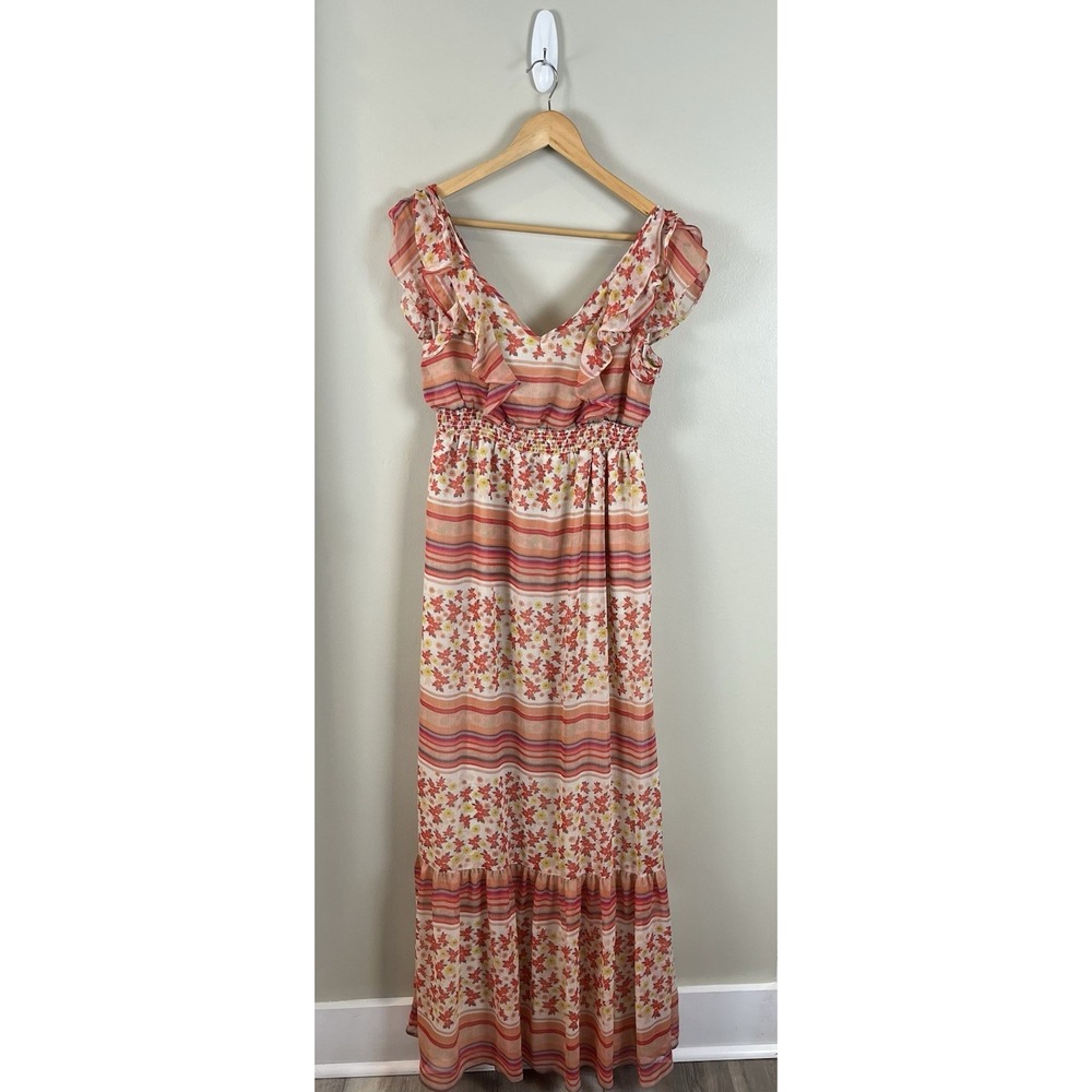 LC Lauren Conrad NWT Ruffle Sleeveless Maxi Dress Sz 6 Pink‎ Floral Cottage Core